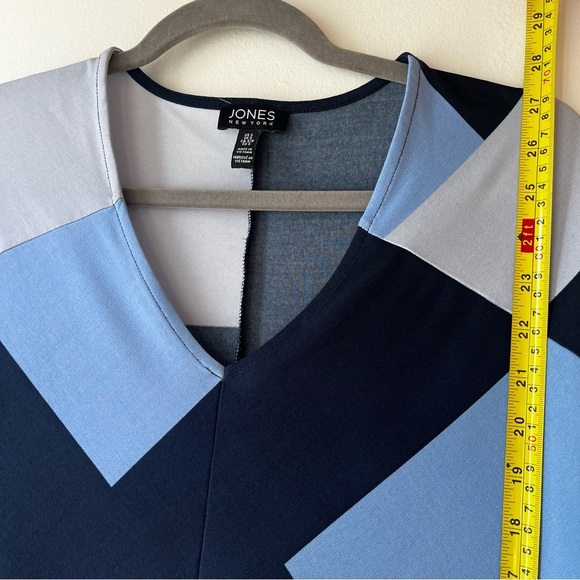 Jones New York Abstract Geo Print Blouse S Blue Black Cream Dolman Sleeve Top - Picture 8 of 10